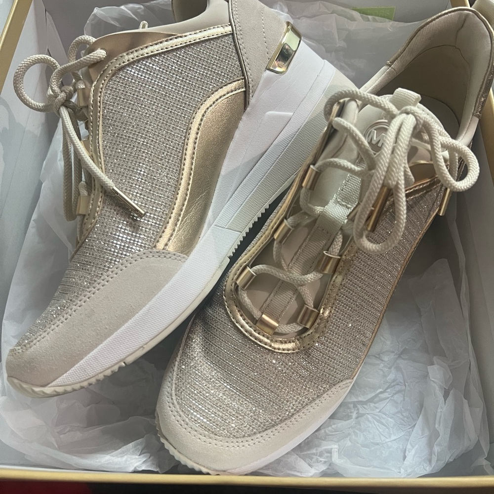 Michael Kors Gold and Cream Sneakers with Modern Design